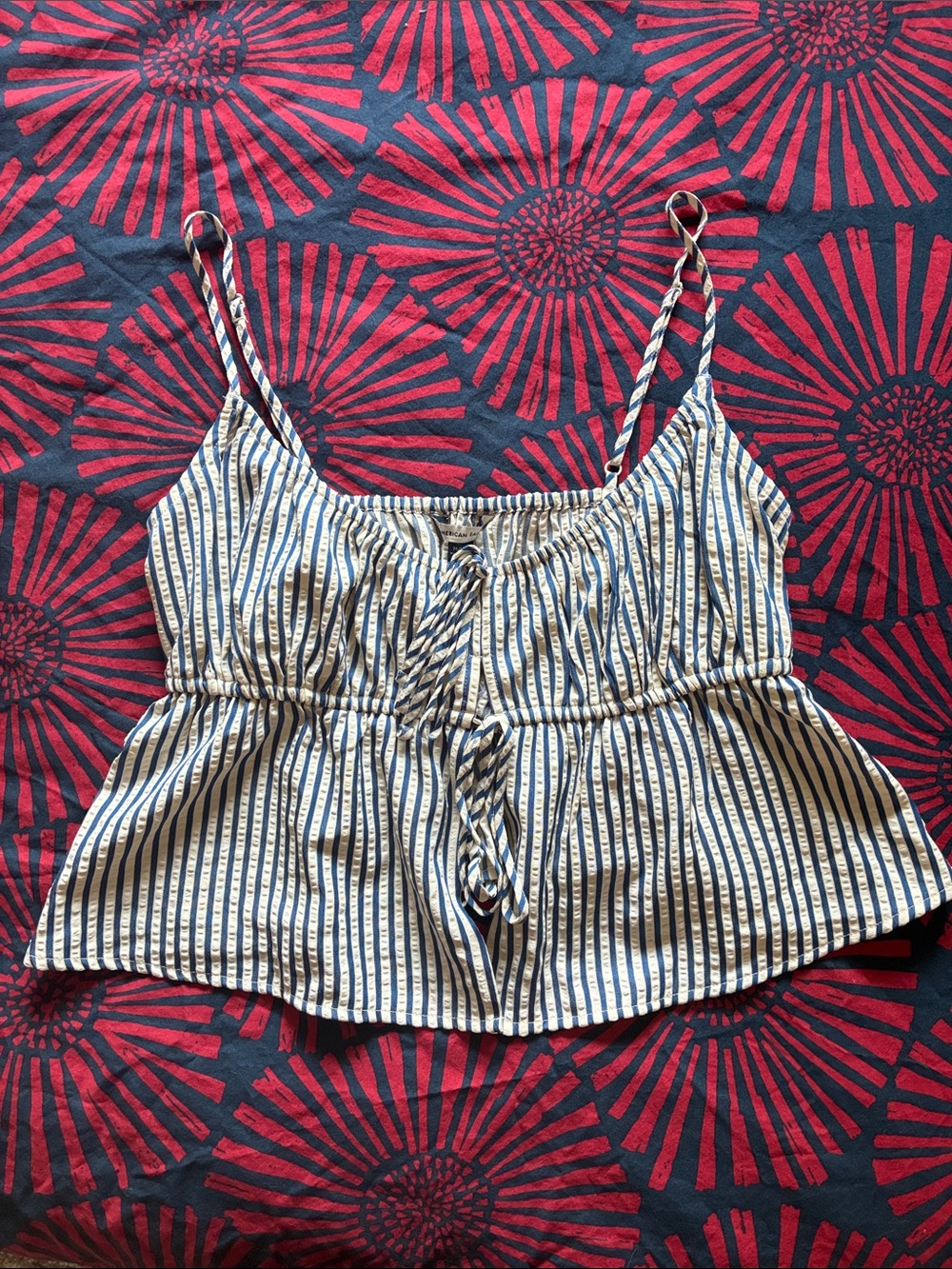 American Eagle Outfitters Navy & White Striped Tie-Front Cami